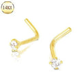14Kt Yellow Gold Prong Set Clear CZ L Bend Nose Ring Fashion Hut Jewelry