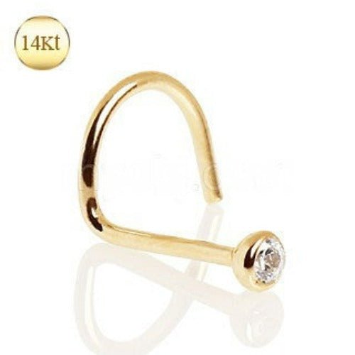 14kt Yellow Gold Nose Screw Press Fit CZ Fashion Hut Jewelry