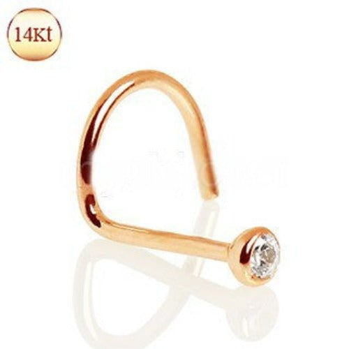 14Kt Rose Gold Nose Screw with Press Fit CZ Fashion Hut Jewelry