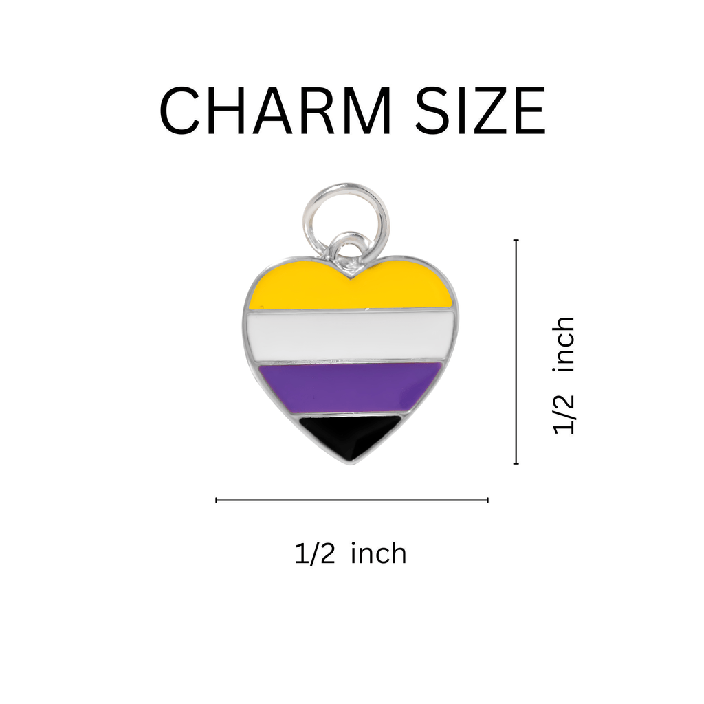 Non-Binary Flag Heart Charms The Awareness Company
