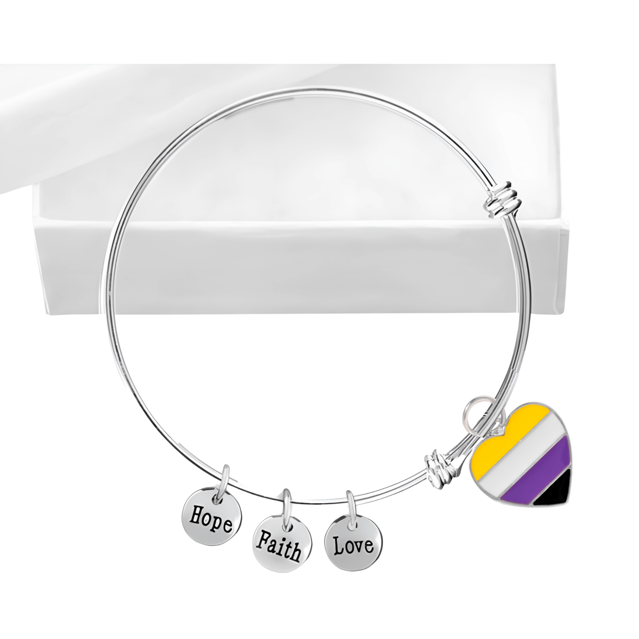 Non-Binary Flag Heart Retractable Charm Bracelets The Awareness Company