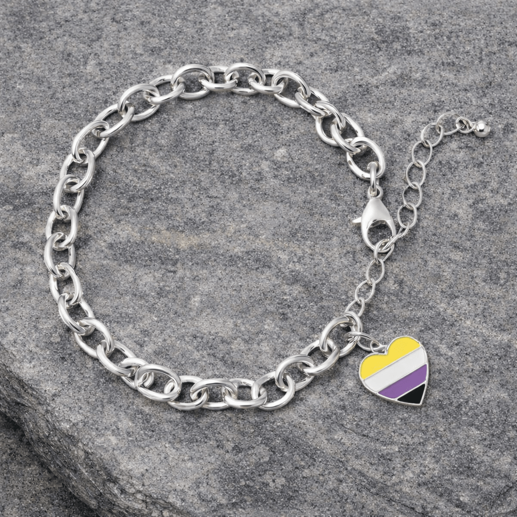 Non-Binary Heart Flag Chunky Charm Bracelets The Awareness Company