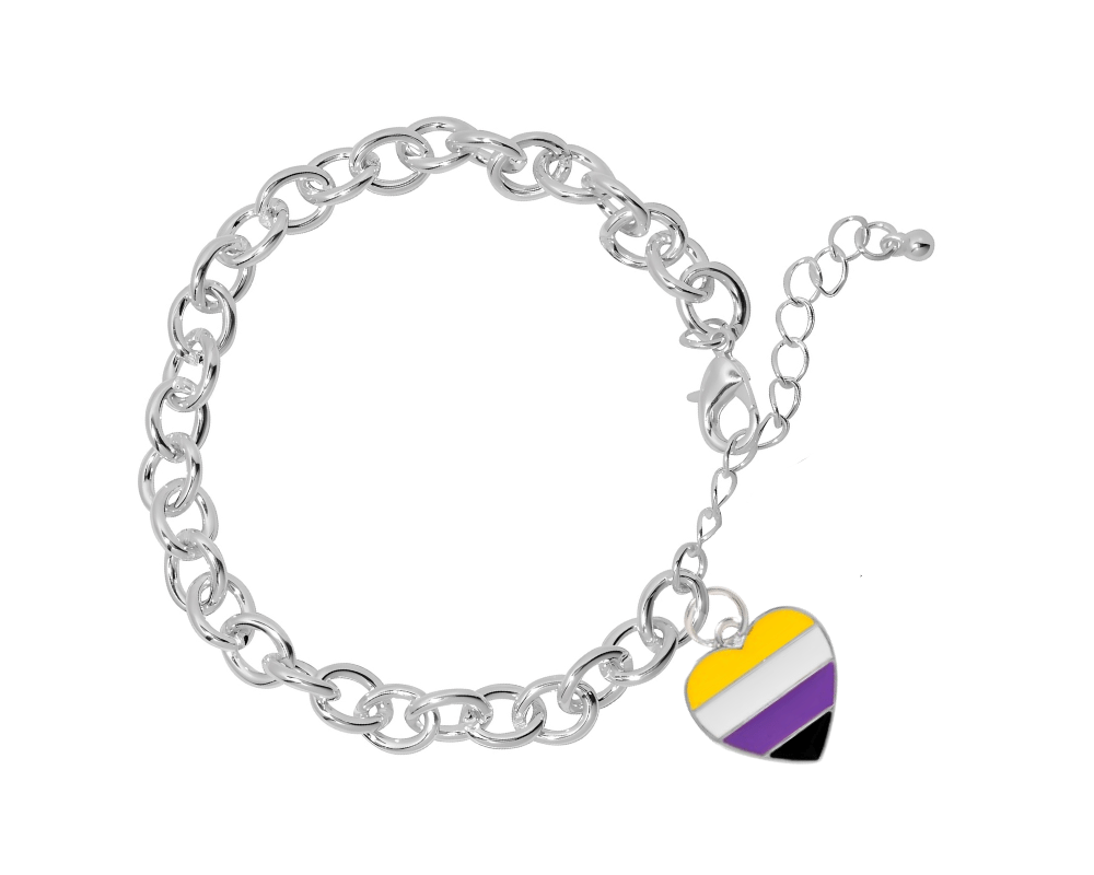 Non-Binary Heart Flag Chunky Charm Bracelets The Awareness Company