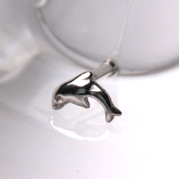14Kt White Gold Stud Nose Ring with a Dolphin Fashion Hut Jewelry