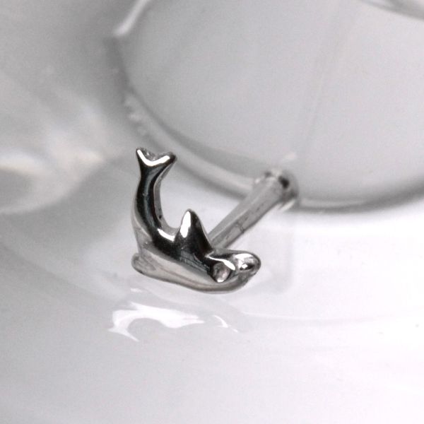 14Kt White Gold Stud Nose Ring with a Dolphin Fashion Hut Jewelry