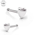 14Kt White Gold Stud Nose Ring with a Heart Fashion Hut Jewelry