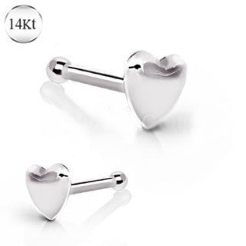 14Kt White Gold Stud Nose Ring with a Heart Fashion Hut Jewelry