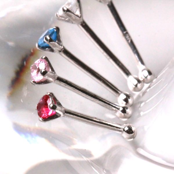 14Kt White Gold Stud Nose Ring with Prong Setting Gem Fashion Hut Jewelry