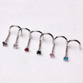 14Kt White Gold Screw Nose Ring with Prong Setting Gem Fashion Hut Jewelry