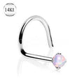14Kt White Gold Nose Screw with Prong Set Opalite Fashion Hut Jewelry