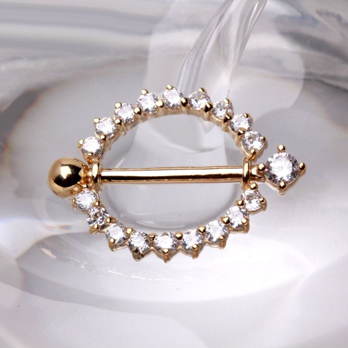 14Kt Yellow Gold Nipple Ring with Round CZ Fashion Hut Jewelry