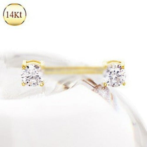 14Kt Yellow Gold Prong Setting CZ Nipple Bar Fashion Hut Jewelry