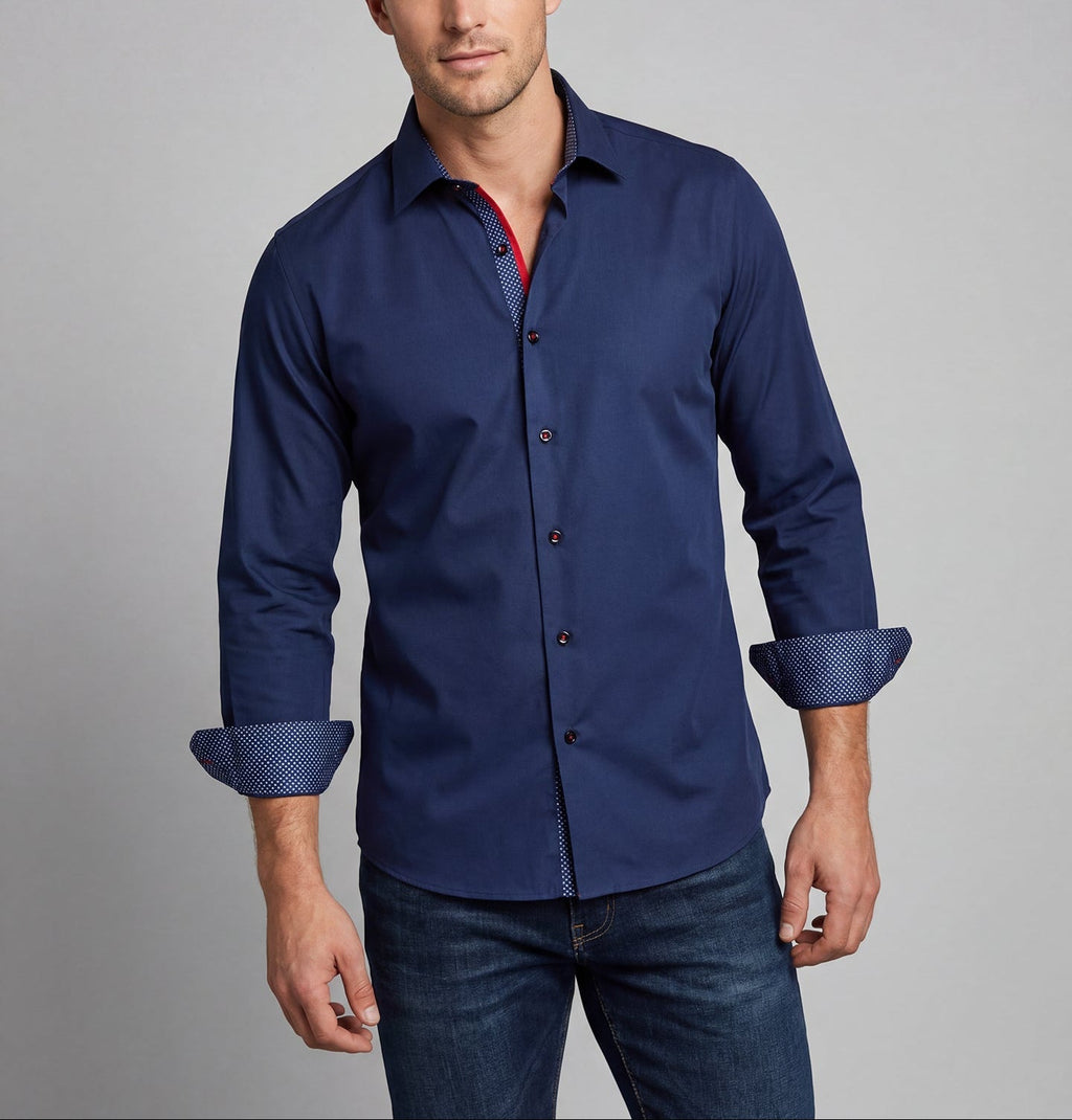 Anthony Button-Up Shirt With Contrast Details // Navy // Contemporary Fit (Regular) LEVINAS® Official