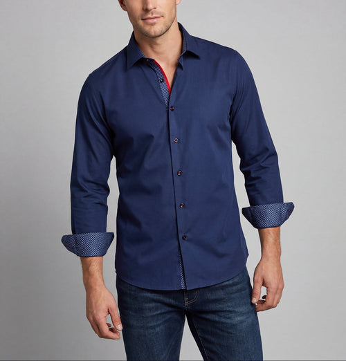 Anthony Button-Up Shirt With Contrast Details // Navy // Contemporary Fit (Regular) LEVINAS® Official