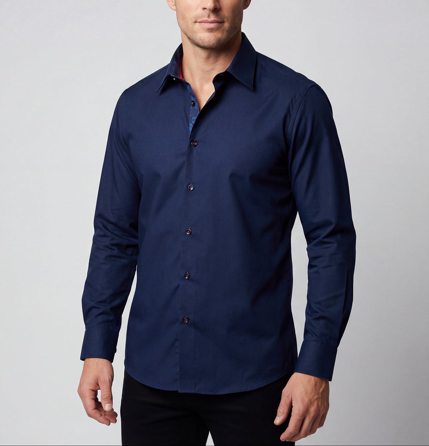 Geo  Button-Up Shirt With Contrast Details // Navy // Contemporary Fit (Regular) LEVINAS® Official