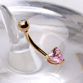 14Kt Gold Navel Ring with Prong Set Heart CZ Fashion Hut Jewelry