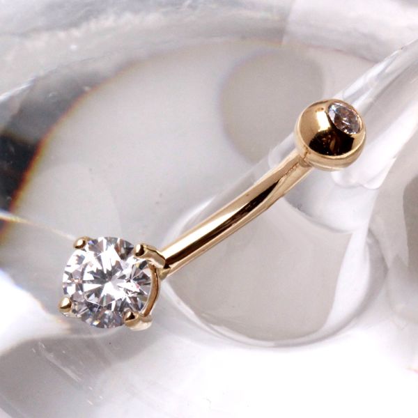 14Kt Gold Navel Ring with Prong Set Round CZ Fashion Hut Jewelry