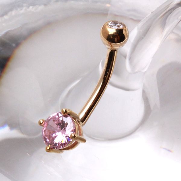 14Kt Gold Navel Ring with Prong Set Round CZ Fashion Hut Jewelry