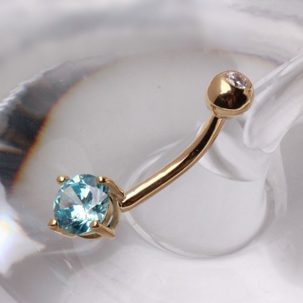 14Kt Gold Navel Ring with Prong Set Round CZ Fashion Hut Jewelry