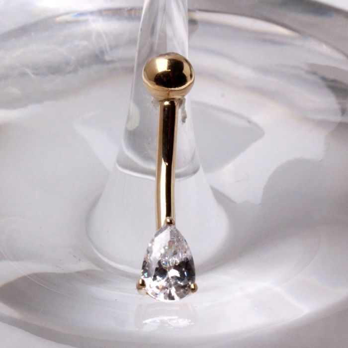 14Kt Yellow Gold Navel Ring with Tear Drop Gem Fashion Hut Jewelry