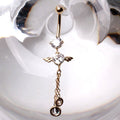 14Kt Yellow Gold Navel Ring with Winged Heart Gem Fashion Hut Jewelry