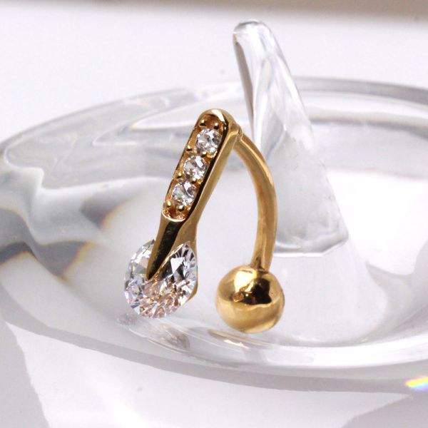 14Kt Yellow Gold Navel Ring with Top Down Multi Round Gems Fashion Hut Jewelry