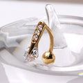 14Kt Yellow Gold Navel Ring with Top Down Multi Round Gems Fashion Hut Jewelry