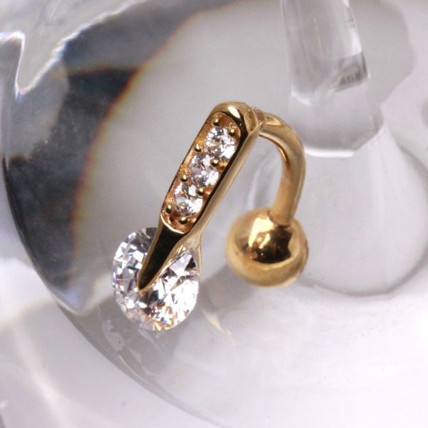 14Kt Yellow Gold Navel Ring with Top Down Multi Round Gems Fashion Hut Jewelry