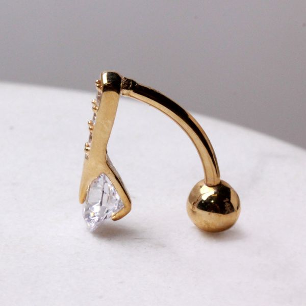 14Kt Yellow Gold Navel Ring with Top Down Multi Round Gems Fashion Hut Jewelry