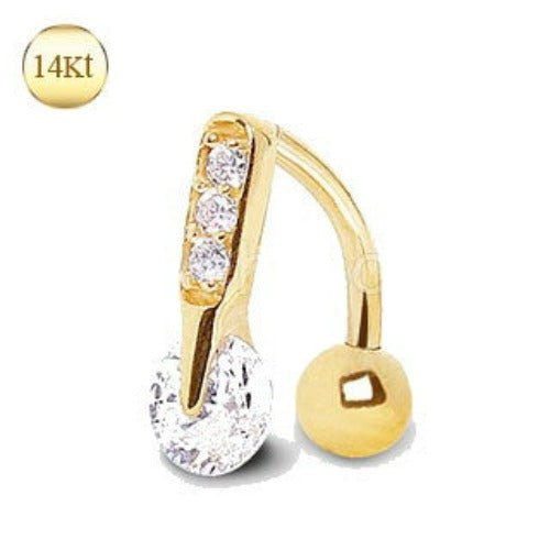 14Kt Yellow Gold Navel Ring with Top Down Multi Round Gems Fashion Hut Jewelry
