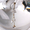 14Kt Yellow Gold Navel Ring with Flower & Vine Fashion Hut Jewelry