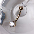 14Kt Yellow Gold 1/2" Navel Ring with Clear Round Prong Set CZ Fashion Hut Jewelry