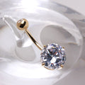 14Kt Yellow Gold Navel Ring with Large Clear Round Prong Set CZ Fashion Hut Jewelry