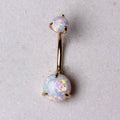 14Kt. Yellow Gold Navel Ring with Prong Set White Synthetic Opal Fashion Hut Jewelry