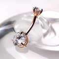 14Kt Rose Gold Navel Ring with Prong Set Clear Round CZ Fashion Hut Jewelry