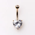 14Kt Yellow Gold Navel Ring with Heart Gem Prong Setting Fashion Hut Jewelry