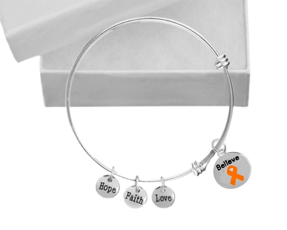 Orange Ribbon Believe Charm Retractable Bracelets The Awareness Company