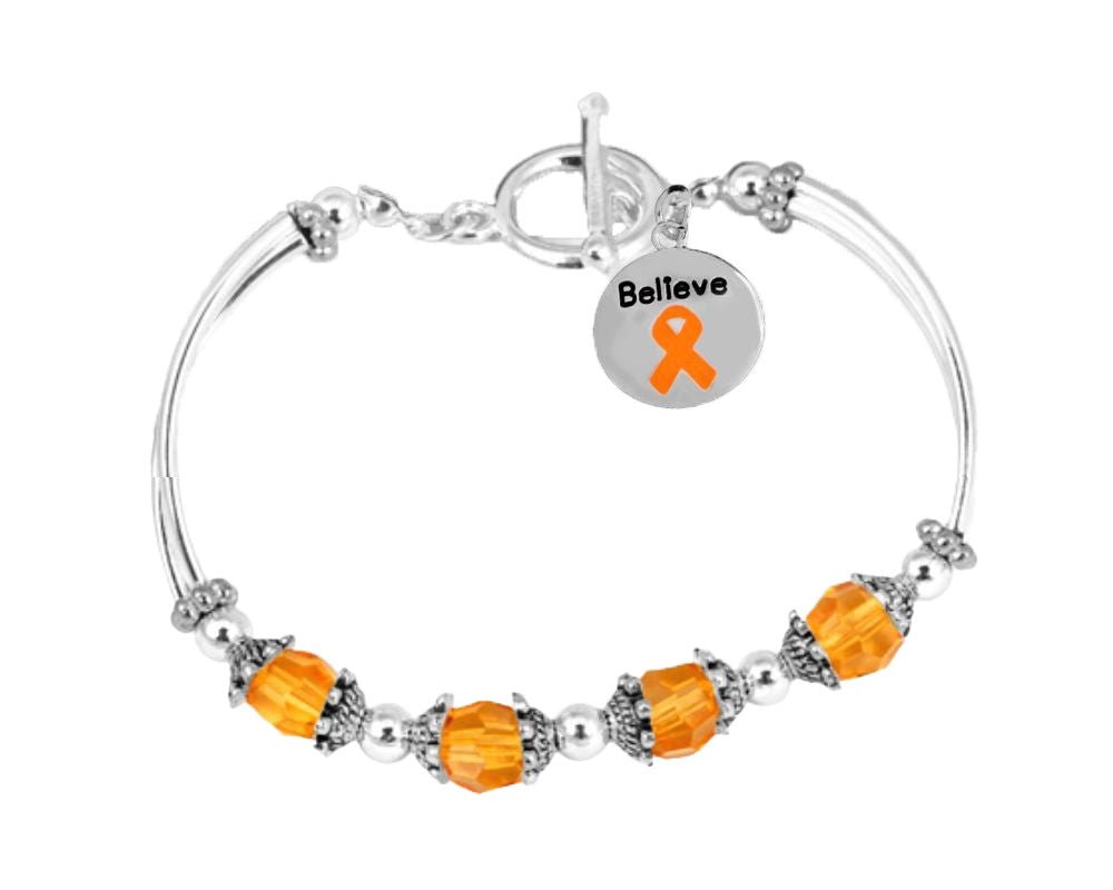 Orange Ribbon Believe Circle Charm Partial Beaded Bracelets The Awareness Company