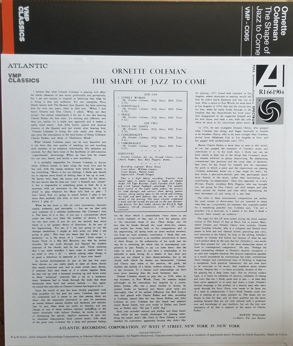 Ornette Coleman - The Shape Of Jazz To Come (VMP VINYL) | Mint (M) Mint (M) Love Vinyl Records