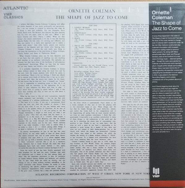 Ornette Coleman - The Shape Of Jazz To Come (VMP VINYL) | Mint (M) Mint (M) Love Vinyl Records