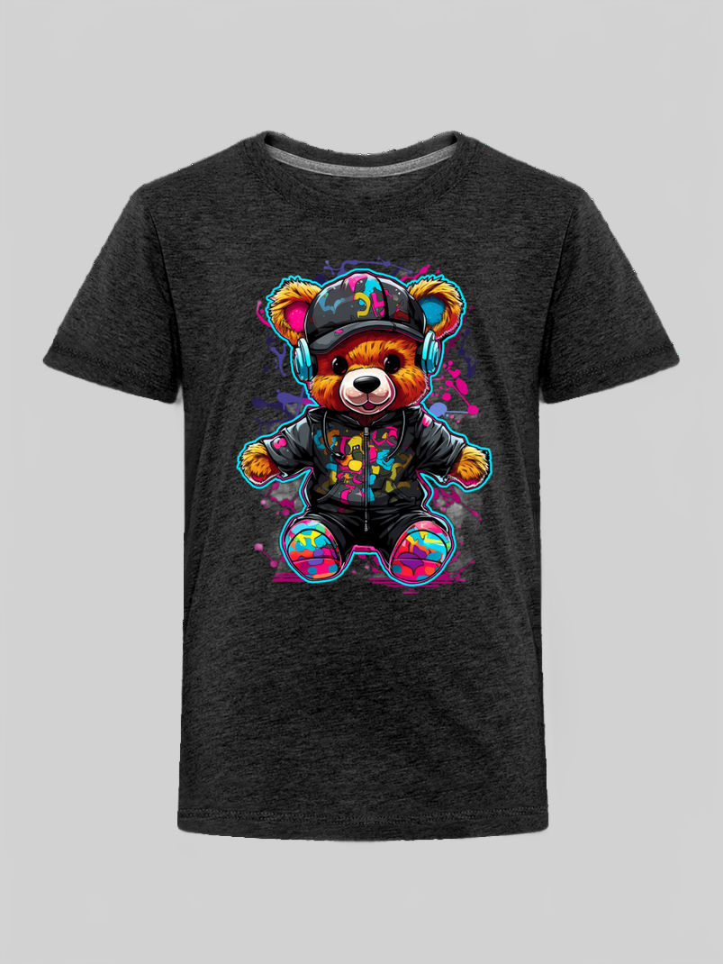 Toddler Boys Colorful Bear with Headphones Short Sleeve Crewneck T-Shirt NicholesGifts