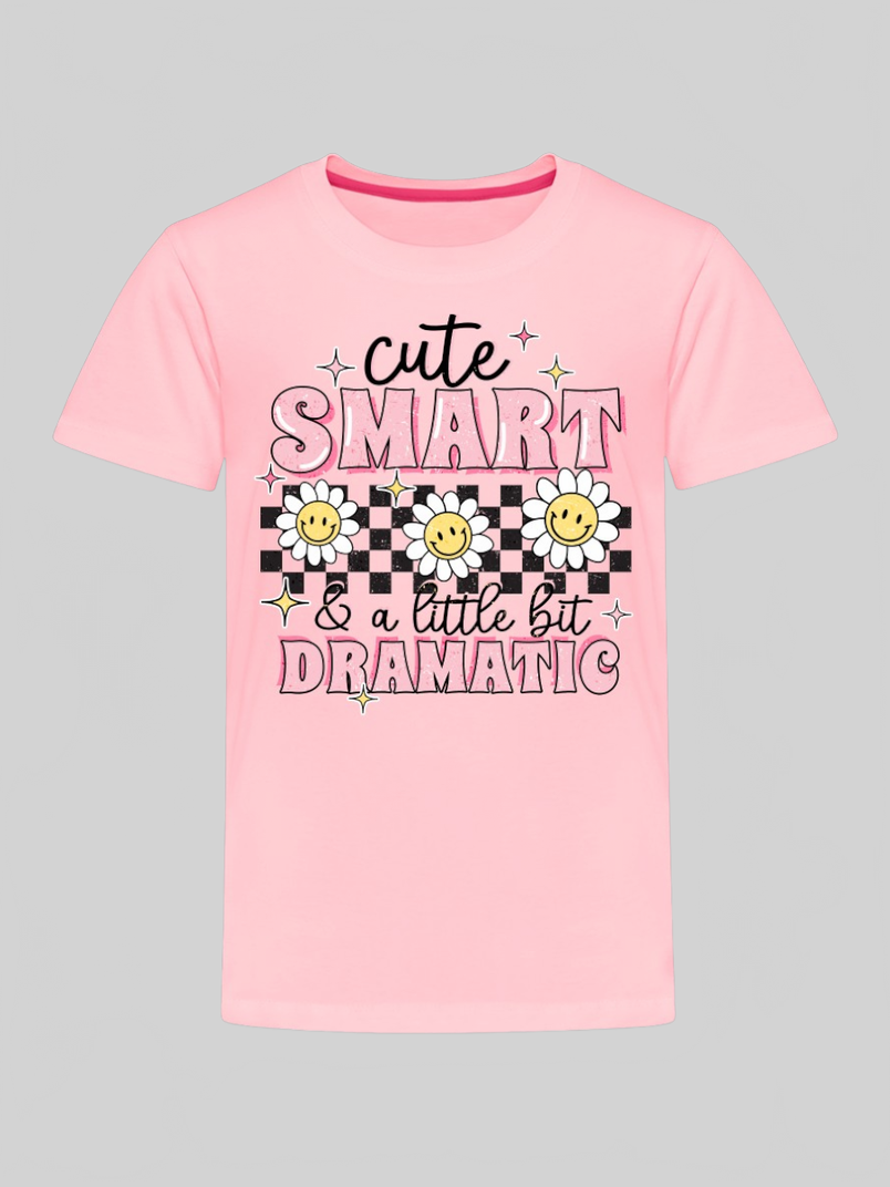 Toddler Girls Cute Smart and a Little Bit Dramatic Short Sleeve T-Shirt NicholesGifts