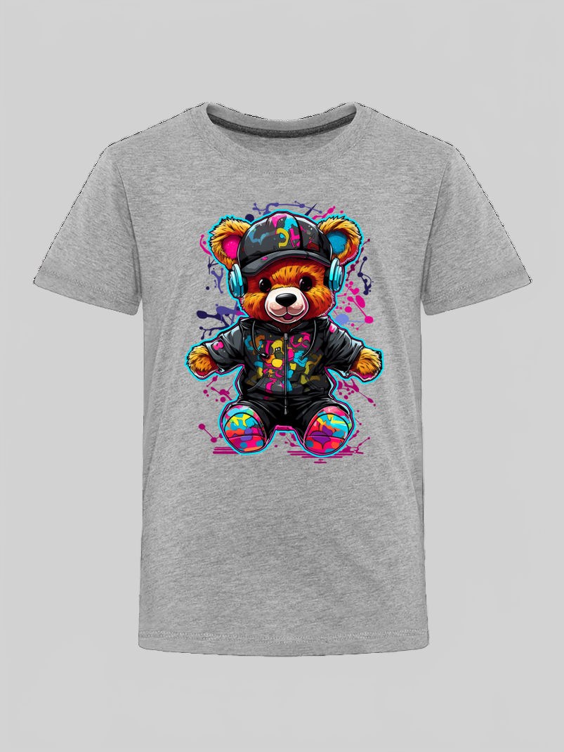 Toddler Boys Colorful Bear with Headphones Short Sleeve Crewneck T-Shirt NicholesGifts