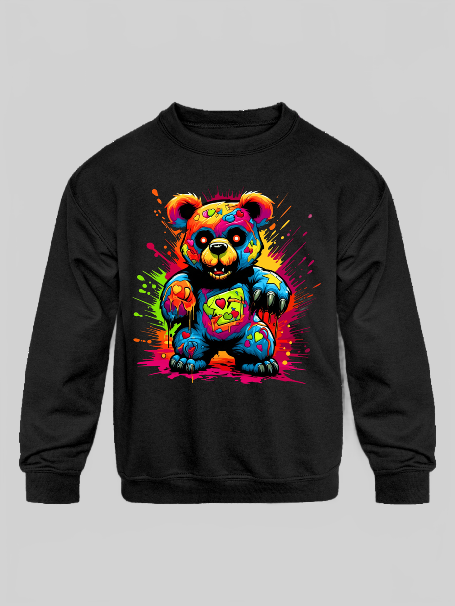 Toddler Boys Big Colorful Teddy Bear Crewneck Long Sleeve Sweatshirt NicholesGifts