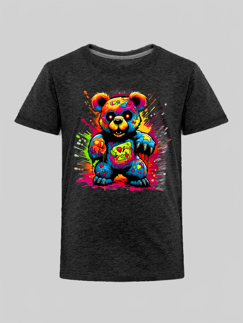 Toddler Boys Multicolored Color Splash Teddy Bear Crewneck Short Sleeve T-Shirt NicholesGifts