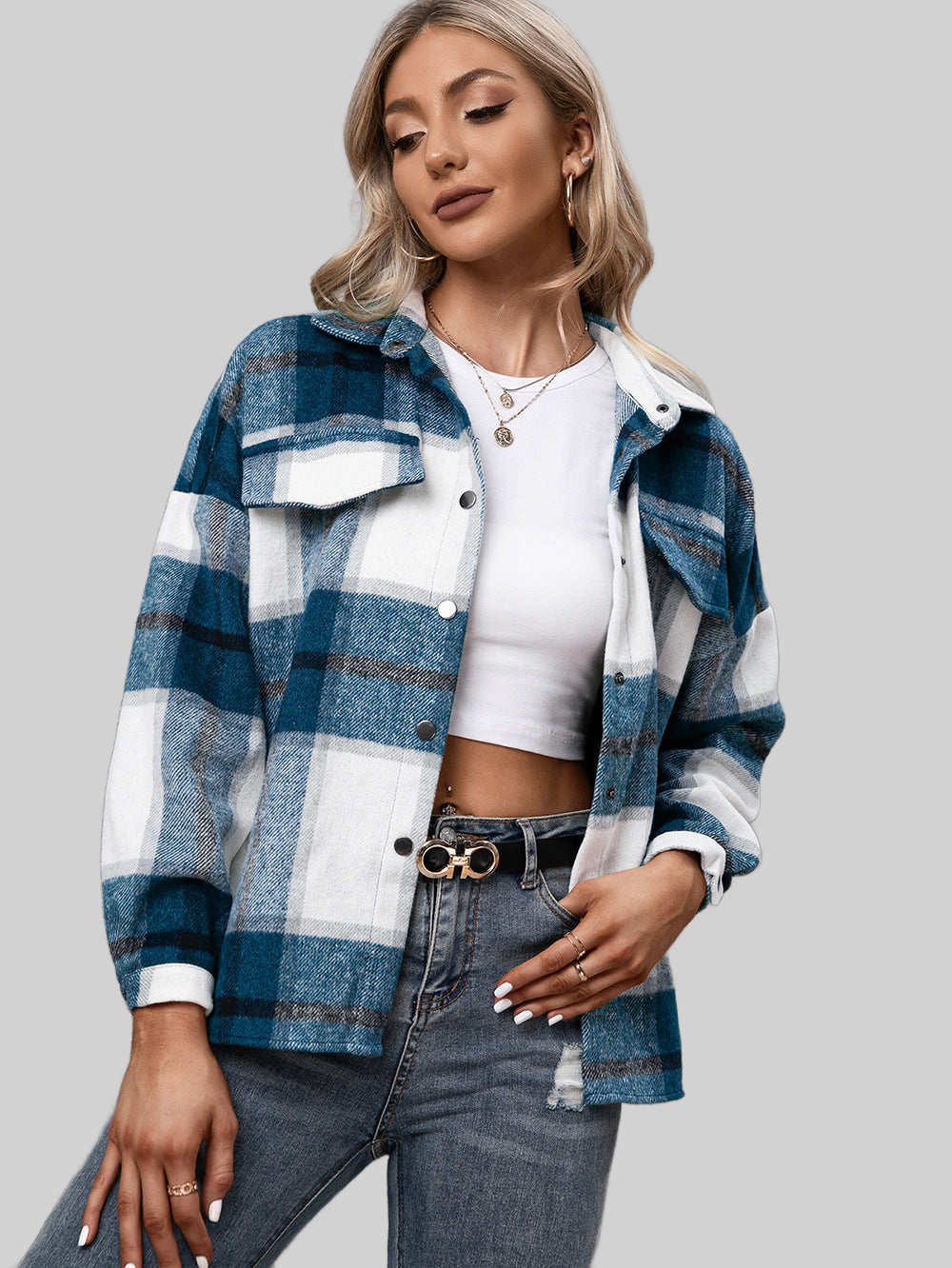 Ivy Lane Plaid Long Sleeve Shirt Jacket NicholesGifts