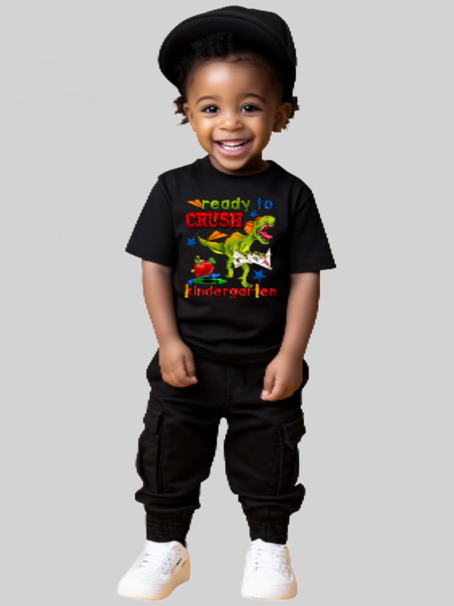 Toddler Boys Dinosaur Ready To Crush Kindergarten Short Sleeve Tee Shirt for Bac NicholesGifts