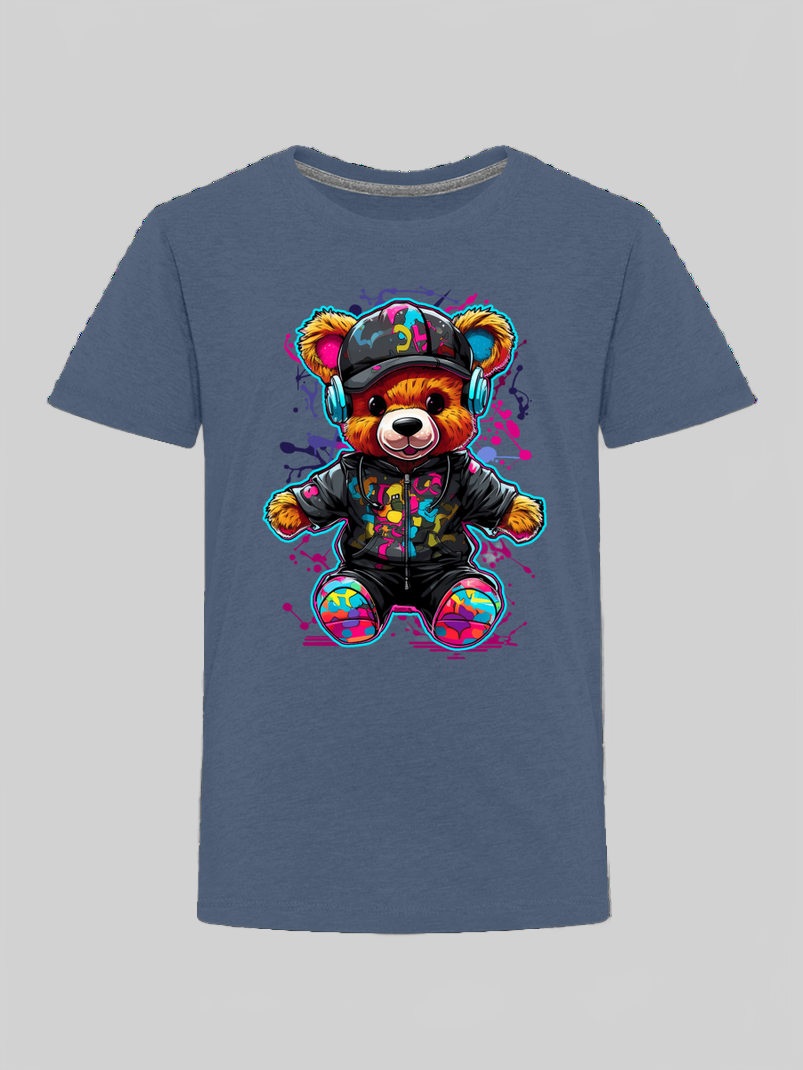 Toddler Boys Colorful Bear with Headphones Short Sleeve Crewneck T-Shirt NicholesGifts