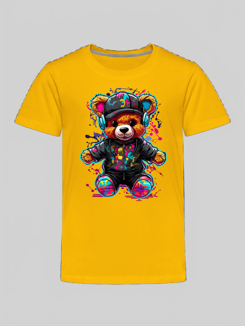 Toddler Boys Colorful Bear with Headphones Short Sleeve Crewneck T-Shirt NicholesGifts
