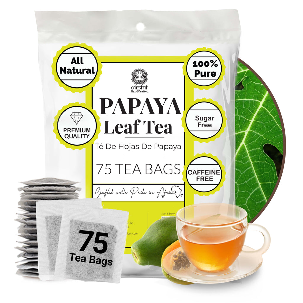 Akshit 75 Papaya Leaf Tea Bags (Té de hojas de papaya )– Caffeine-Free Herbal Support for Immunity & Digestion, Stress Relieving & Energy Tea. Akshit